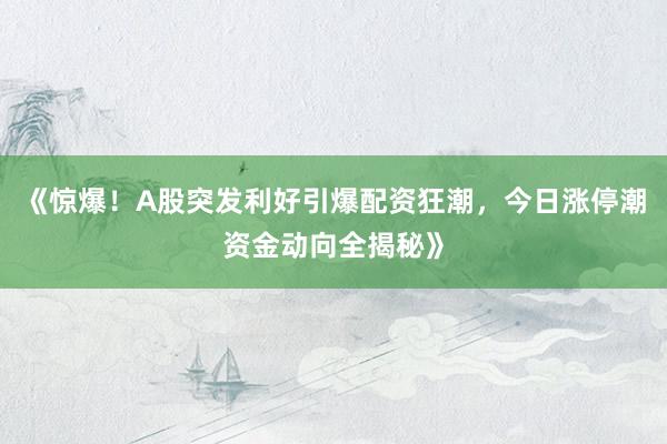 《惊爆！A股突发利好引爆配资狂潮，今日涨停潮资金动向全揭秘》