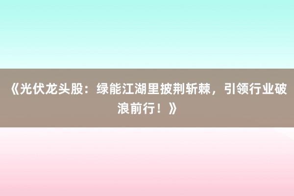 《光伏龙头股：绿能江湖里披荆斩棘，引领行业破浪前行！》