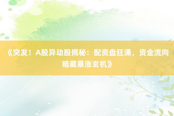 《突发！A股异动股揭秘：配资盘狂涌，资金流向暗藏暴涨玄机》