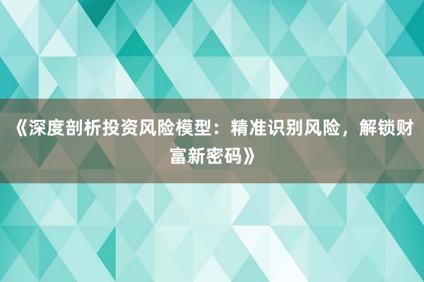 《深度剖析投资风险模型：精准识别风险，解锁财富新密码》